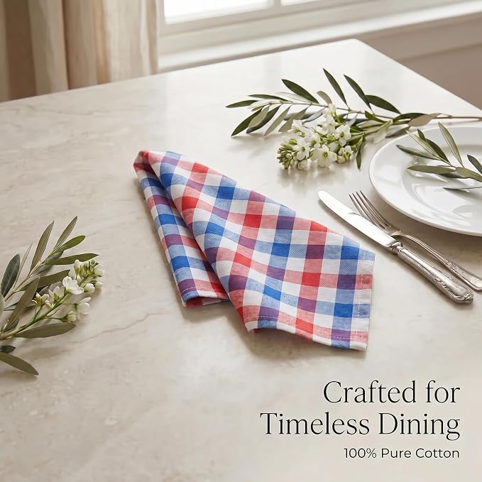 Urban Villa Cloth Napkins July4th 20x20 (Set of 12) Red/Blue - Image 8