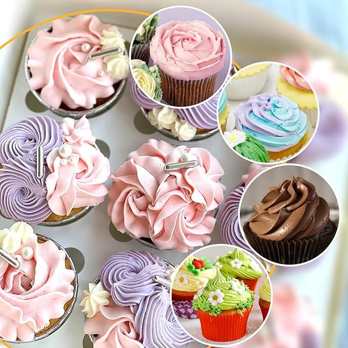 Fondant Rose Piping Tips Set, 7 Pcs Stainless Steel Frosting Piping Kit Cake Decorating Tips Cake Icing Nozzles Tip Decorating Tools Baking Set Tools for Cupcake Cookie Baking Buttercream Supplies