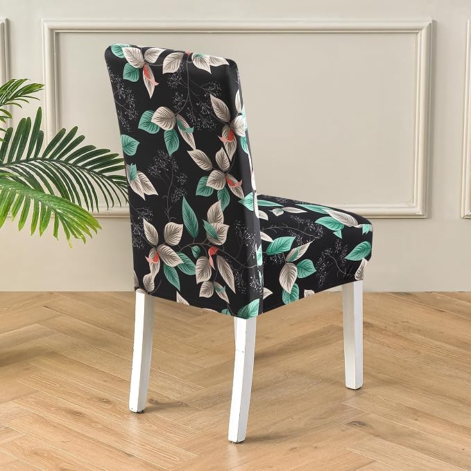 Fuloon Chair Covers for Dining Room 4 Pack, Printed Stretch Dining Slipcovers, Washable Kitchen Slip Covers for Parson Chair Midnight Leaves Printed, Set of 4 - Image 5