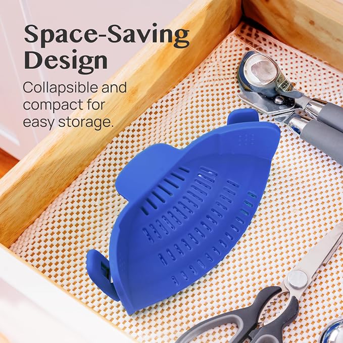 Kitchen Gizmo Snap N' Strain - Silicone Clip-On Strainer for Pots, Pans, and Bowls - Heat-Resistant Kitchen Gadgets, Essential Colander Drainer for Vegetables and Pasta - 7.87x2.76x4.53-Inch (Blue) - Image 4