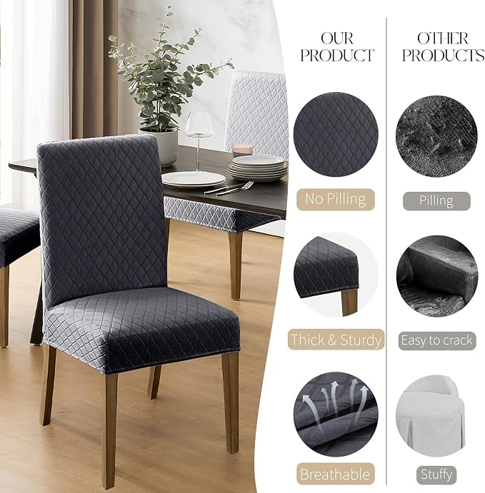 MOSAYT 100% Waterproof Dining Room Chair Covers Set of 2, Super Fit Stretch Jacquard Parson Chairs Slipcovers Removable Washable Chair Seat Protectors for Home, Kitchen, Banquet (Dark Grey) - Image 3