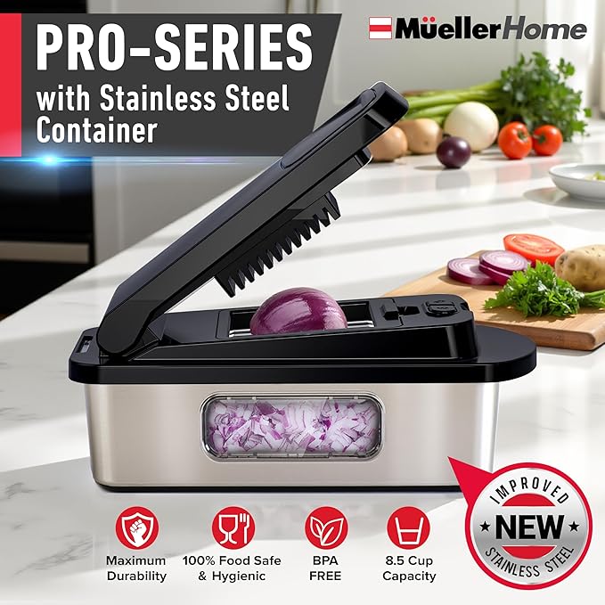 MUELLER HOME Pro-Series 10-in-1 Stainless Steel Multi Vegetable Chopper | 8 Blade Mandoline Slicer, Kitchen Tools and Gadgets, Food and Veggie Chopper, Mincer, Dicer, French Fry Cutter, Black - Image 2
