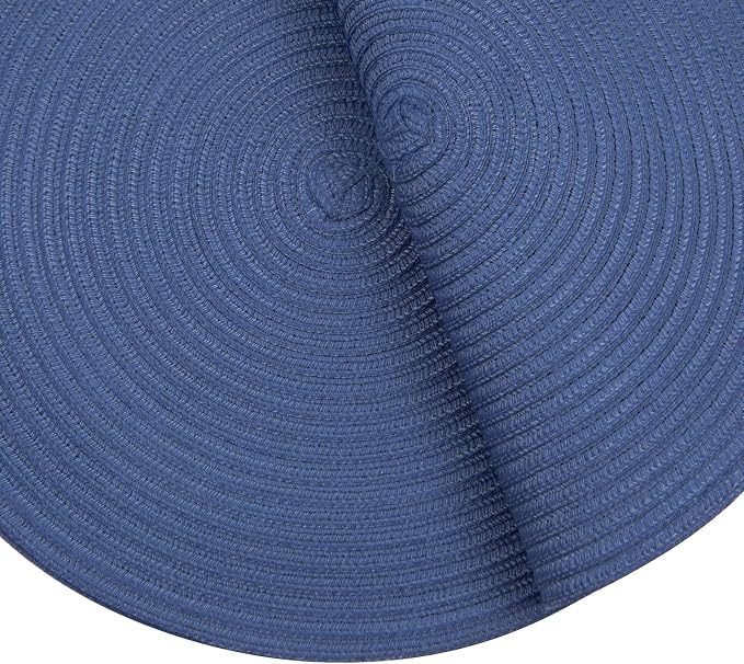 SHACOS Round Placemats Set of 6 Washable 15 inch Round Table Mats Cotton Polyester Woven Braided Place Mats for Dining Table (Sail Blue, 6) - Image 3