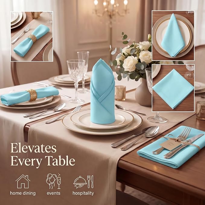 Urban Villa Cloth Napkins Cotton 20x20 (Set of 12) Aqua - Image 2