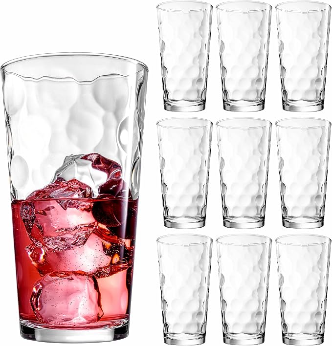 Highball Drinking Glasses Set of 10 Glass Cups by Home Essentials, 17 Oz. Glassware, for Water, Juice, Cocktails, Iced Tea by Glavers