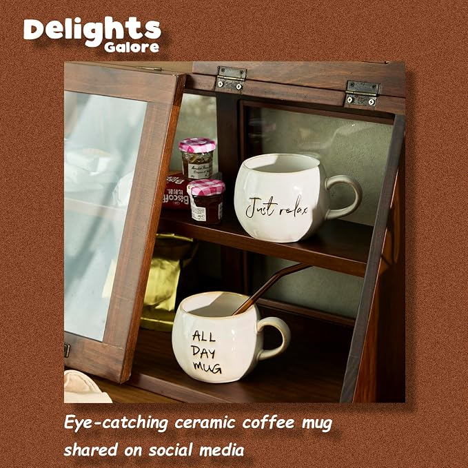 Ceramic Coffee Mugs Set, Just Relax and All Day Design, large capacity heat-resistant handle, Great for Tea Hot Chocolate, Microwave Safe, Modern, Unique Style for Any Kitchen-4pack - Image 7