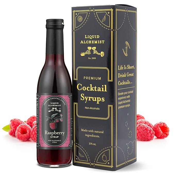 Liquid Alchemist Raspberry Syrup for Drinks - Real Ingredients Make the Perfect Summer Cocktail or Margarita Mix - Our Raspberry Cocktail Syrup is Non-GMO & Vegan (12.7 oz)