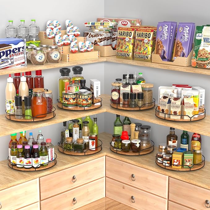 Lazy Susan Turntable Organizer for Cabinet Pantry Kitchen Countertop Refrigerator Cupboard, Pine Wood (Carbonized Black, 12“) - Image 5