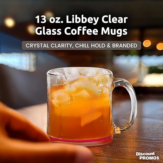 Libbey Clear Glass Coffee Mugs 13 oz. Set of 10, Bulk Pack - Perfect for Coffee, Tea, Espresso, Hot Cocoa, Other Beverages - Pink Bottom