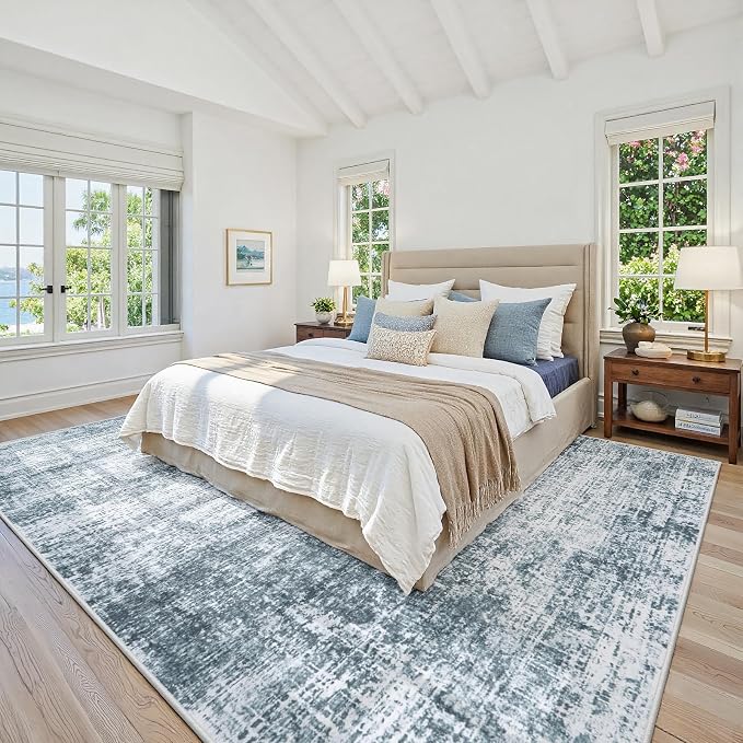 5x7 Area Rug for Living Room Bedroom: Non-Slip Modern Light Slate Blue | Machine Washable TPR Backing, Stain-Resistant Low Pile, Pet & Kid Friendly, Abstract Decor for Dining Room, Dorm, Home Office - Image 2