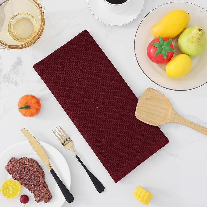 Homaxy 100% Cotton Waffle Weave Kitchen Dish Towels 6-Pack, Burgundy | 13 x 28 Inches, Ultra Soft Absorbent Dish Towels, Quick Drying Cleaning Towels - Image 7