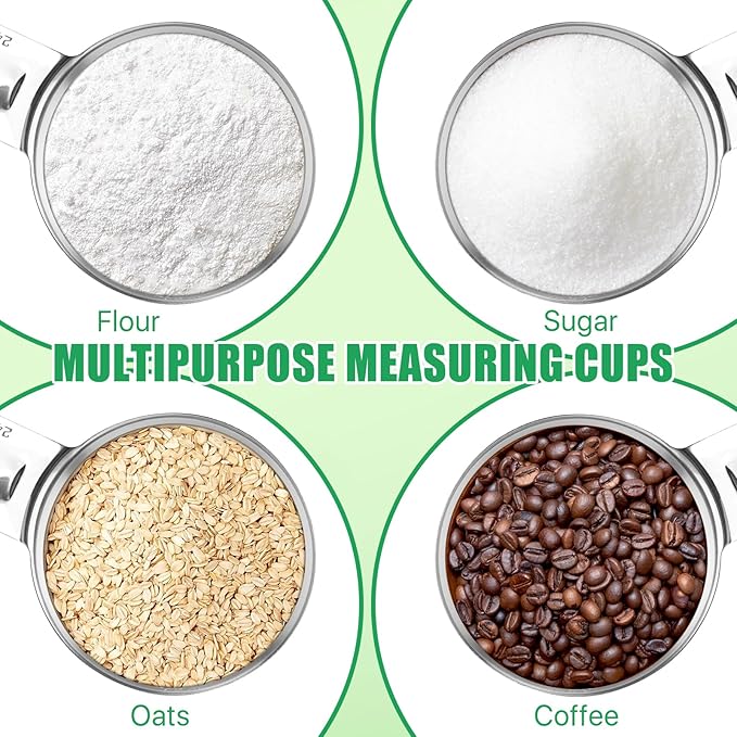 1 Cup Stainless Steel Measuring Cup, 4 Pcs 240 ml Single Measuring Cups Metal Measure Scoop, Kitchen Cooking Gadgets for Wet and Dry Ingredients (8 oz, 240 cc)