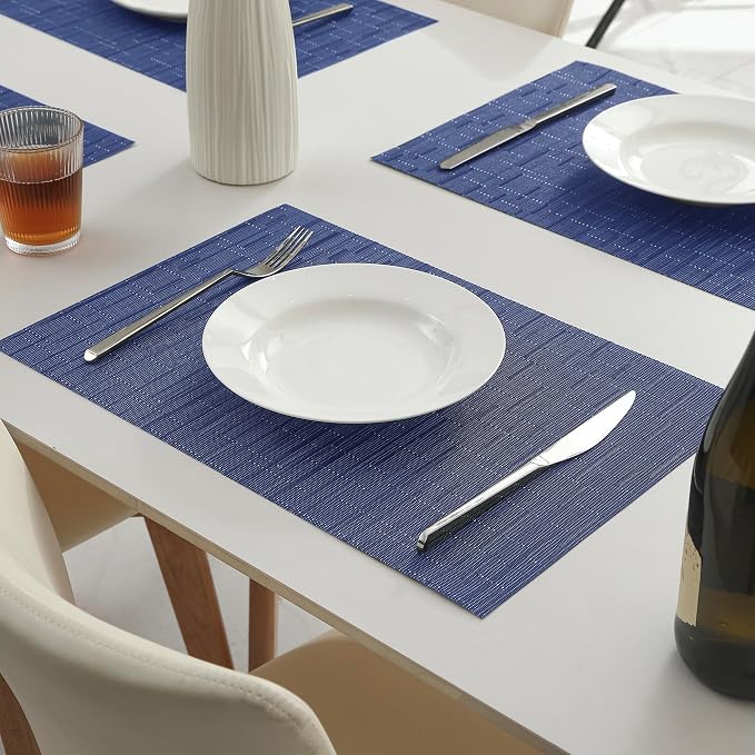 Leetaltree Blue Placemats Set of 4 - Heat Resistant Non-Slip Place mats for Dining Table, Washable Durable PVC Vinyl Woven Table Mats（Blue, 4） - Image 7