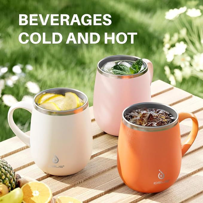 Ideus 16 oz Insulated Coffee Mug with Handle and Lid, Double Wall Stainless Steel Vacuum Thermal Coffee Mug, Travel Coffee Cup Thermal Cup for Home and Office, Sakura Pink - Image 8