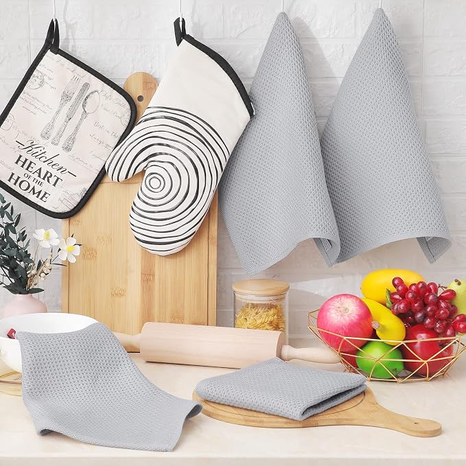 Homaxy 100% Cotton Waffle Weave Kitchen Dish Cloths 6-Pack, Light Gray | 12 x 12 Inches, Ultra Soft Absorbent Dish Towels, Quick Drying Dish Rags with Hanging Loop - Image 6