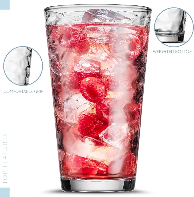 Biscayne 24-Piece Family Drinking Glasses Set - Drinking Glassware Set with Highball Cooler, DOF (Double Old Fashioned), Juice Glasses and Shot Glasses - 6 Each - Image 3