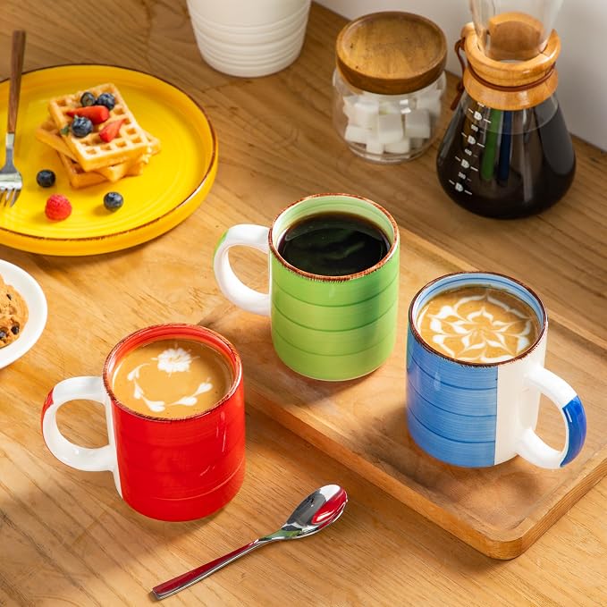 vancasso Bonita Ceramic Coffee Mug Set of 6,16 Oz Coffee Cups with Large Handle for Tea,Latte,Cappuccino,Milk,Cocoa,Dishwasher&Microwave Safe(Color) - Image 5