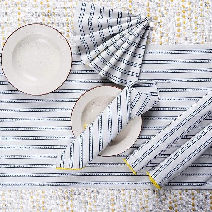 Printed Kitchen Dish Bar and Tea Towels Cotton, 18x28 inch with Trims, Cotton Dish Towel Sets (Blue Stripes, Set of 6) - Image 8