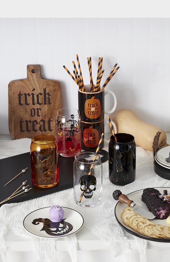 Oneida Vintro Halloween Can Cooler Glasses, 16oz, Set of 4 | dishwasher safe | skeleton and bat designs | halloween party glassware | 5.75 inch, 16oz, halloween kitchen decor - Image 7