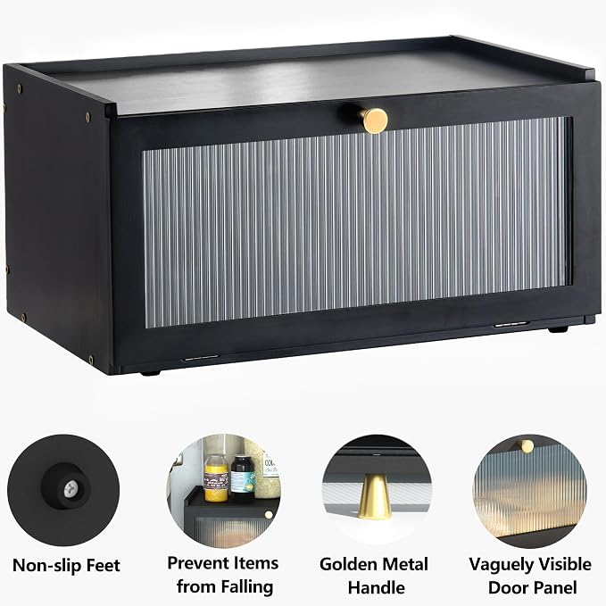 ETMI Black Bread Box for Kitchen Countertop - Modern bamboo Bread box with Window Bread Storage Container - Image 4