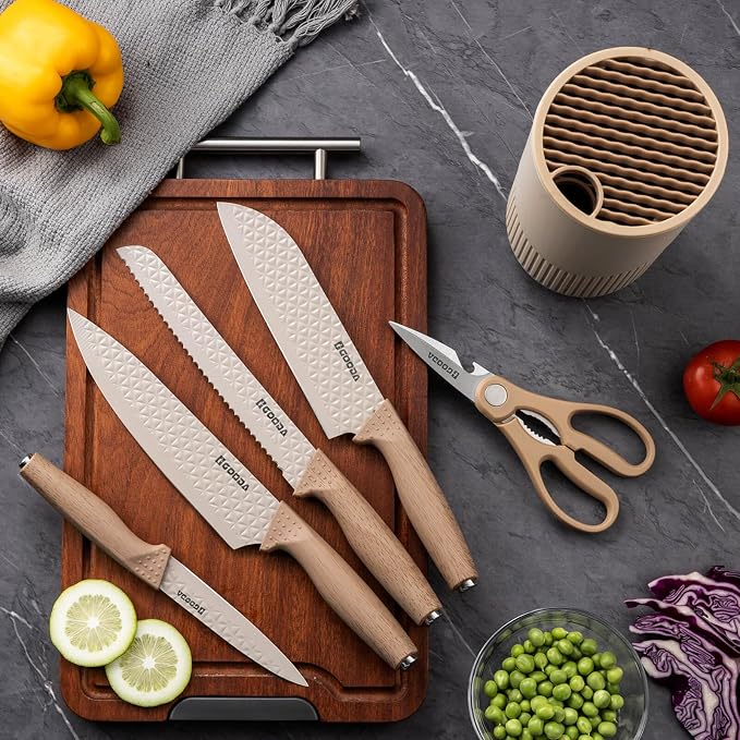Kitchen Knife Set With Block,6-Piece Professional Chef Cooking Knives Set For Kitchen,Non-Stick Stainless Steel Knife Block Set - Image 3