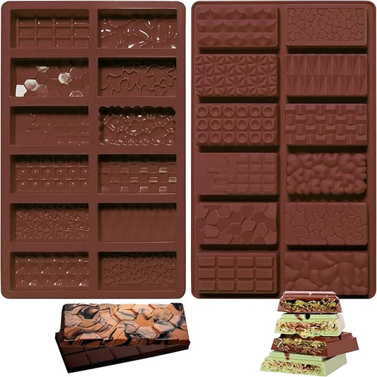 2Pcs Dubai Chocolate Bar Pistachio Deep Molds, Stuffed Candy Bar Molds for Dubai Chocolate Bar Pistachio, Large Break Apart Chocolate Molds,1Inch Thick Chocolate Molds, Ice Cube Deep Mold