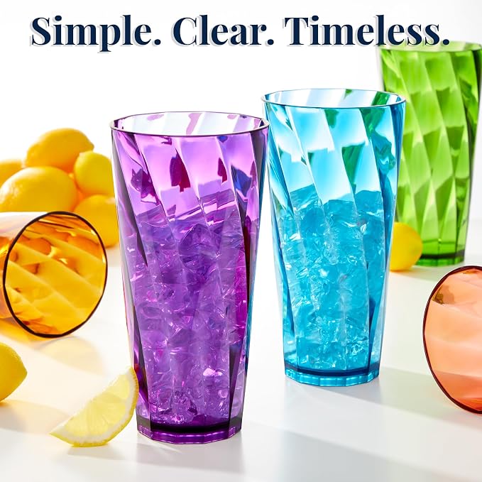 US Acrylic Optix Plastic Reusable Drinking Glasses (Set of 8) 26oz Iced-Tea Cups in Jewel Tone Colors | BPA-Free Tumblers, Made in USA | Top-Rack Dishwasher Safe - Image 6