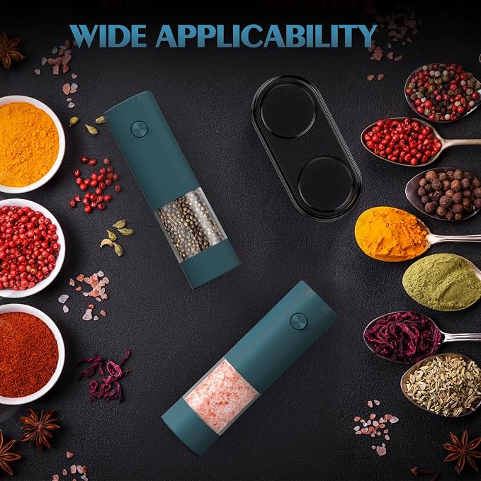 Electric Salt and Pepper Grinder Set Automatic Battery Pepper Mill Shakers Adjustable Coarseness Upgraded Larger Capacity with Led Home and Kitchen Appliances(Teal) - Image 5