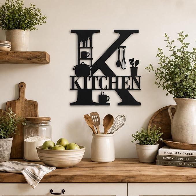 Kitchen Metal Wall Decor, Farmhouse Kitchen Sign, 14 Inch | 14-inch matte black metal kitchen sign with pre-drilled holes for farmhouse, modern, rustic, or industrial wall decor. - Image 7