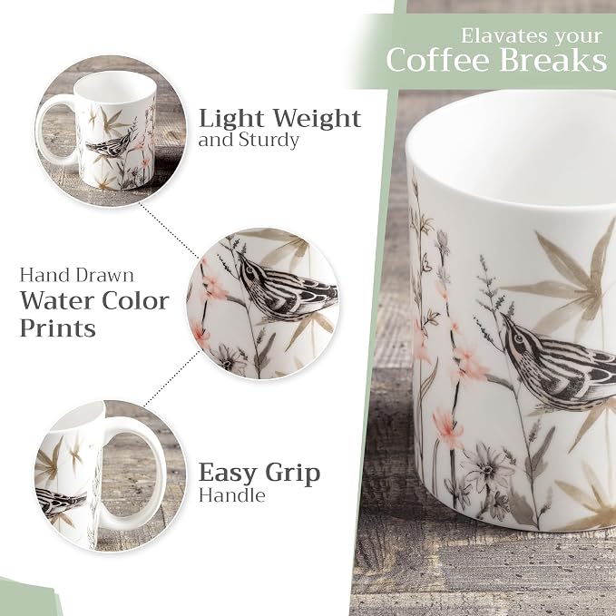 Maison d' Hermine Coffee Mug with Handles Tea Cups (12 Ounce, Pack of 1) | Fine Bone China Coffee Mugs for Hot Beverages Cappuccino Latte Home Spring Summer -Meadow Florals - Brown - Meadow Mornings - Image 5