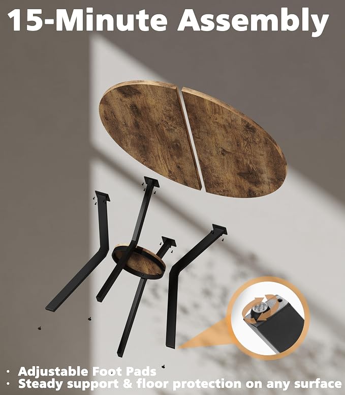 MECHYIN 31.5" Round Kitchen Table for 2-4, Small Round Dining Table with Storage, Rustic Wood Circle Table with Metal Legs, Compact Dining Room Table for Kitchen, Cafe, Apartment and Small Space - Image 3
