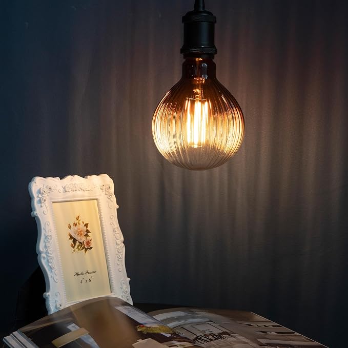 G125 Edison LED Bulb,4W Dim E26,2200K Gradient Brown Striated Glass | Large Globe Decorative Light Bulbs, Warm Ambient Glow, Dim, Match Lamps For Restaurant, Bar & Household Living Space - Image 9