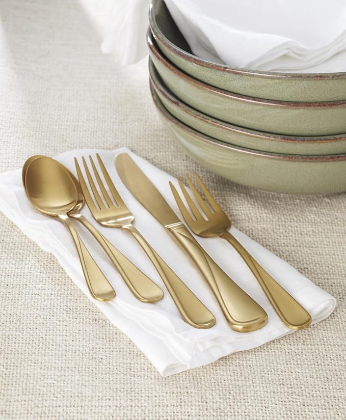 Oneida Flight Gold Satin 20-Piece 18/0 Silverware Set for 4, Flatware | satin finish, dishwasher safe | includes knives, forks, and spoons | heavy duty, cutlery set for kitchen and dining, utensils - Image 7