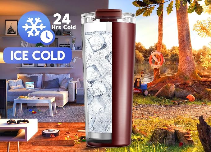 Meoky 24 oz Insulated Travel Coffee Mug: Leak Proof Lid, Mahogany | Stainless Steel Coffee Tumbler, Keeps Hot for 8 Hours or Cold for 24 Hours, Fits in Car Cup Holder, BPA Free - Image 4