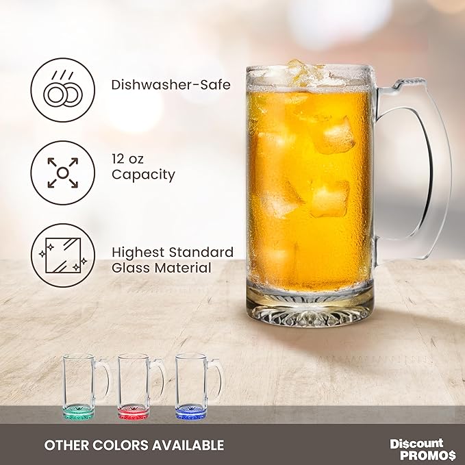 12 Libbey Beer Mugs Set, 12 oz. - Groomsmen Glassware - Clear