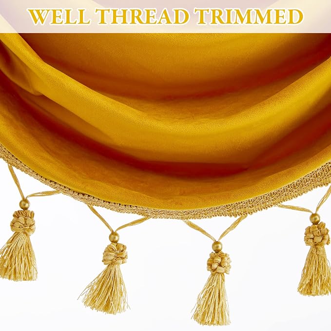 Warm Gold Velvet Curtain Valances W79 inches, 1 Panel | Fall Decor Waterfall Swag Curtains for Bedroom, Living Room, Privacy Window Drapes, Halloween Holiday Backdrop Curtains - Image 4