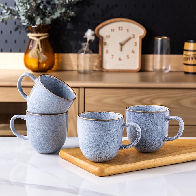 AmorArc 12oz Coffee Mugs, Ceramic Coffee Mugs set of 6 for Man, Woman, Dad, Mom, Modern Coffee Mugs with handle for Latte/Cappuccino/Milk/Cocoa. Dishwasher&Microwave Safe, Blue-Reactive Glaze - Image 5
