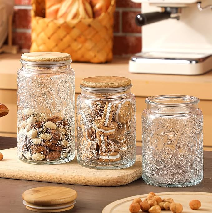 Glass Storage Jars with Airtight Bamboo Lid, 35 FL oz - Decorative Food Canisters for Kitchen Counter, Ideal for Sugar, Coffee, Tea, Candy, Cookies (35oz Large Sunflower) - Image 9