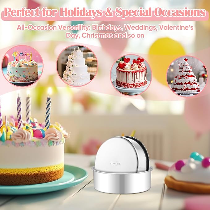 E-far Small Cake Pans Set of 2, 5 Inch Stainless Steel Mini Round Baking Pan Tins - Non-Toxic & Leak-Proof Cake Mold for Smash Birthday Layer Tiered Cheesecake, Easy Clean & Dishwasher Safe - Image 6