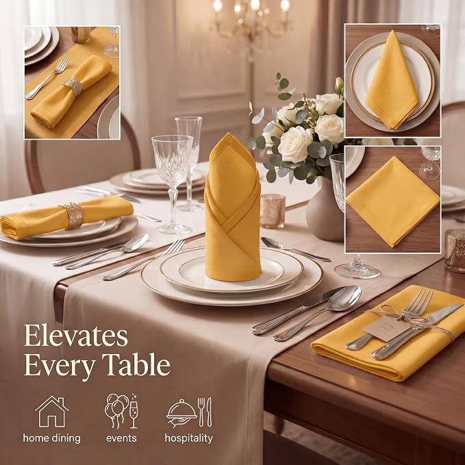 Urban Villa Cloth Napkins Cotton 20x20 (Set of 12) Mustard - Image 2