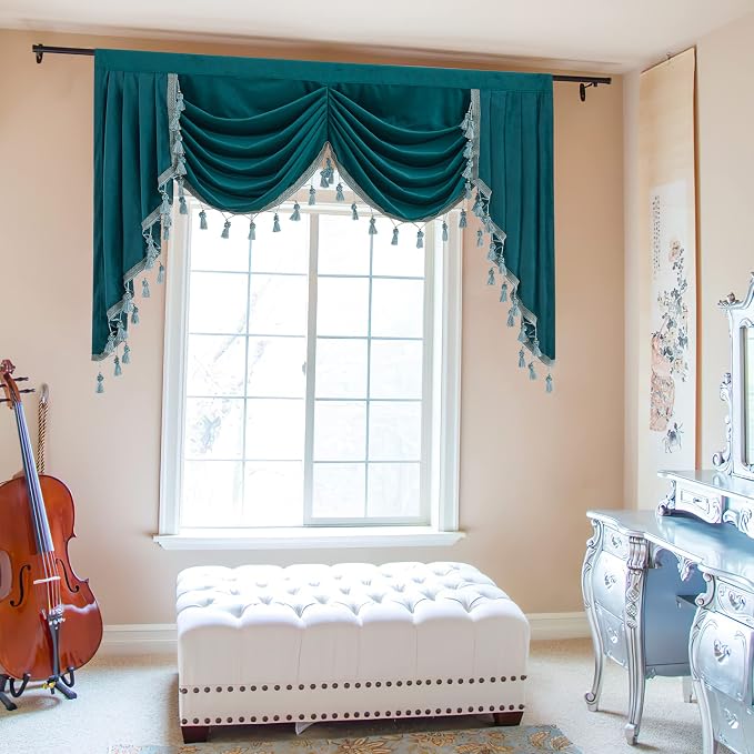 Elegant Velvet Waterfall Valances Curtain W59 inches, 1 Panel | Thermal Insulated Tier Window Decor for Bay Window, Bedroom, Kitchen, Classic Style Valances for Living Dining Room - Image 2