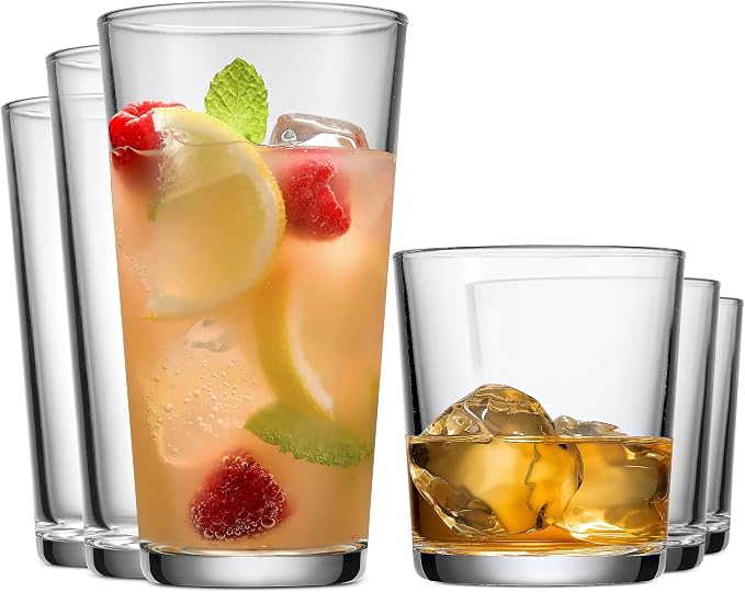 Glaver's Drinking Glasses Set of 8 Mixed Glassware Set, 4 Highballs 17 Oz., 4 Whiskey Glasses 13 Oz., Great For Cocktail Whisky and other Beverages. Dishwasher Safe. - Image 3