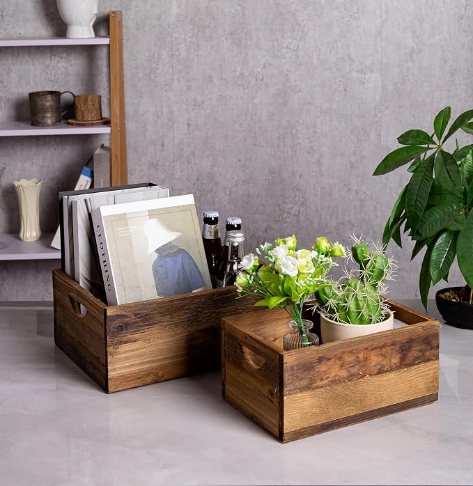 TIMRIS Set of 3 Rustic Distressed Wood Nesting Crates, Farmhouse Decorative Wooden Storage Boxes, Vintage Reclaimed Wood Baskets for Display (Natural) - Image 7