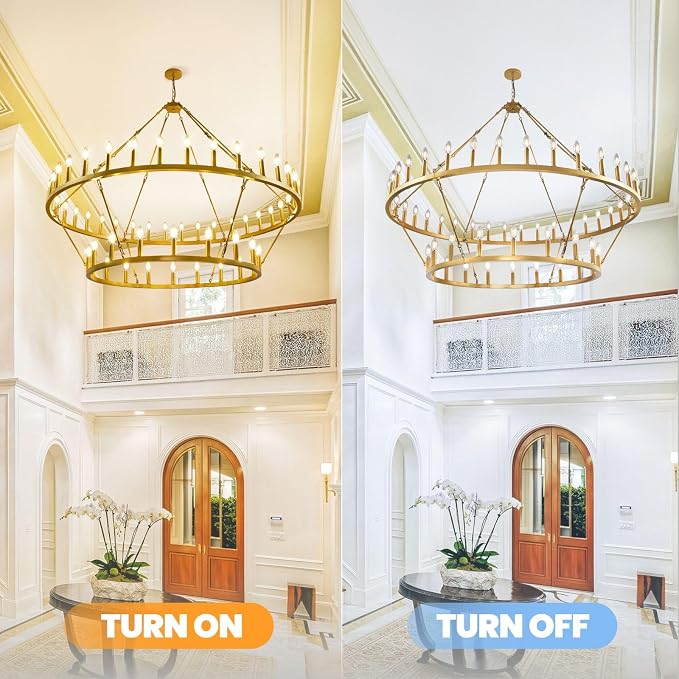 60 Inch Gold Wagon Wheel Chandelier,2 Tier 54-Lights Farmhouse Chandelier for Living Room,Round Rustic Dining Room Light Fixture,Extra Large Foyer Chandeliers for High Ceilings,for Staircase,Entryway - Image 5