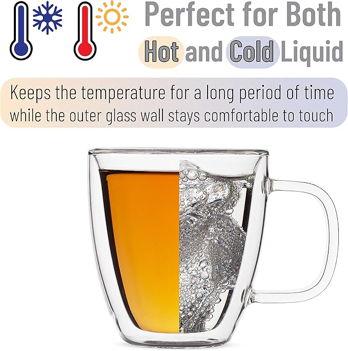 BTaT- Double Wall Glass Cups, Set of 4 (8 oz, 240 ml), Tea Cups, Glass Coffee Mugs, Cappuccino Cups, Latte Cups, Latte Mug, Clear Coffee Cup, Espresso Glass, Glass Tea Cups, Glass Coffee Cups
