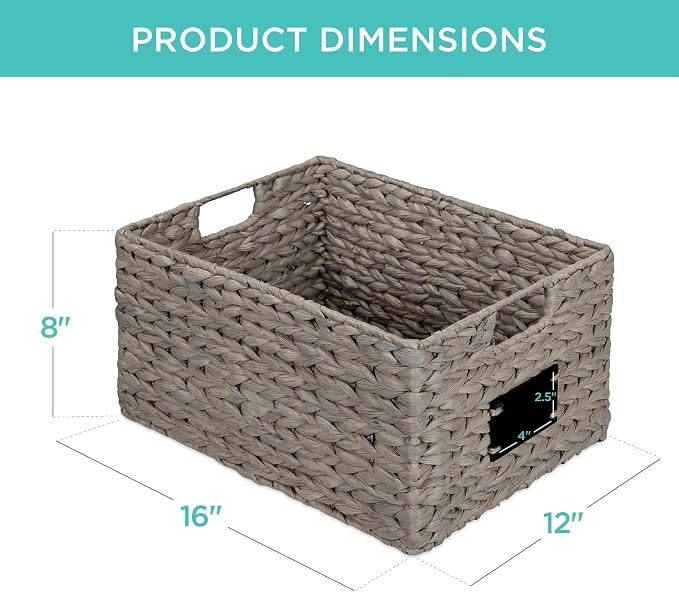 Best Choice Products Pantry Baskets Set of 2 16x12in Water Hyacinth Storage Baskets, Woven Wicker Kitchen Organizers with handles w/Chalkboard Label Chalk Marker - Gray - Image 7