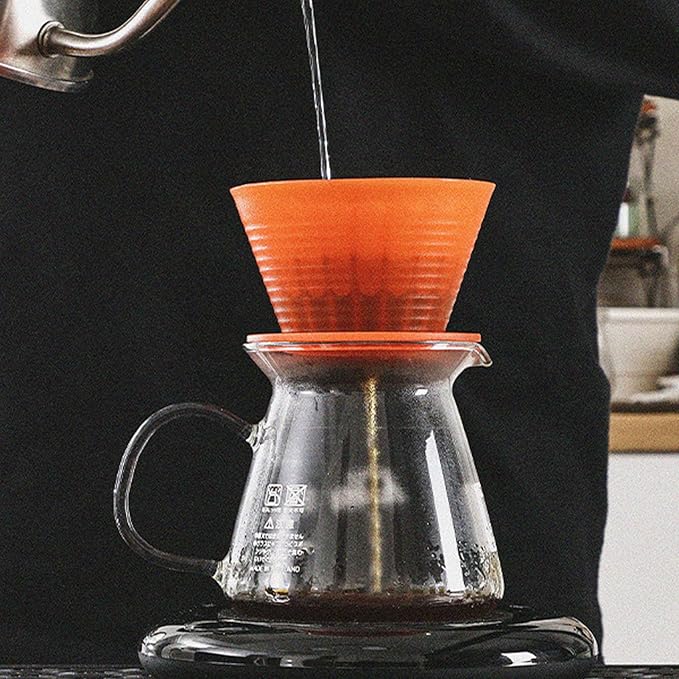Pour Over Dripper, Flat Bottom Coffee Filter with Food Grade PP Construction, Reusable Brewing Cup for Home, Cafe & Office Use (Orange)
