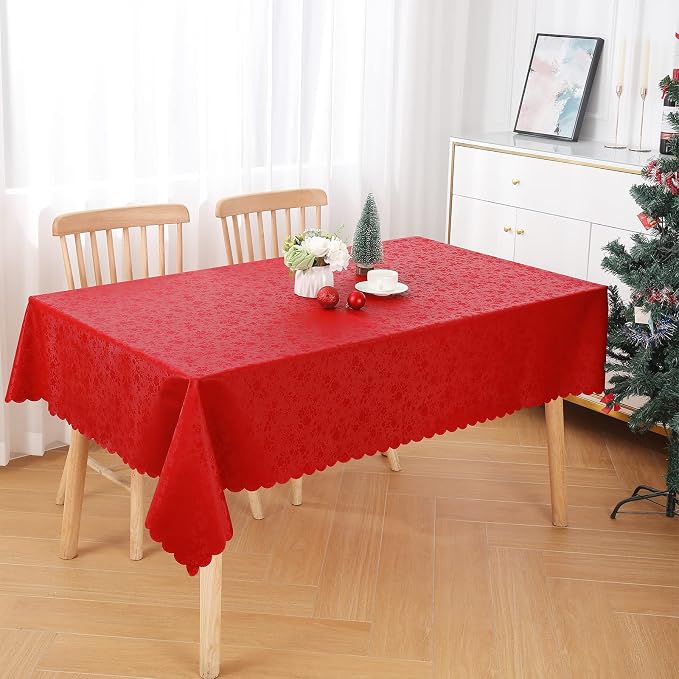 Smiry Rectangle Waterproof Heavy Duty Vinyl Tablecloths, 70 x 108 Inch | Wipeable Washable Floral Embossed Table Cover for Kitchen and Dining Room, Indoor & Outdoor Use, Red - Image 2