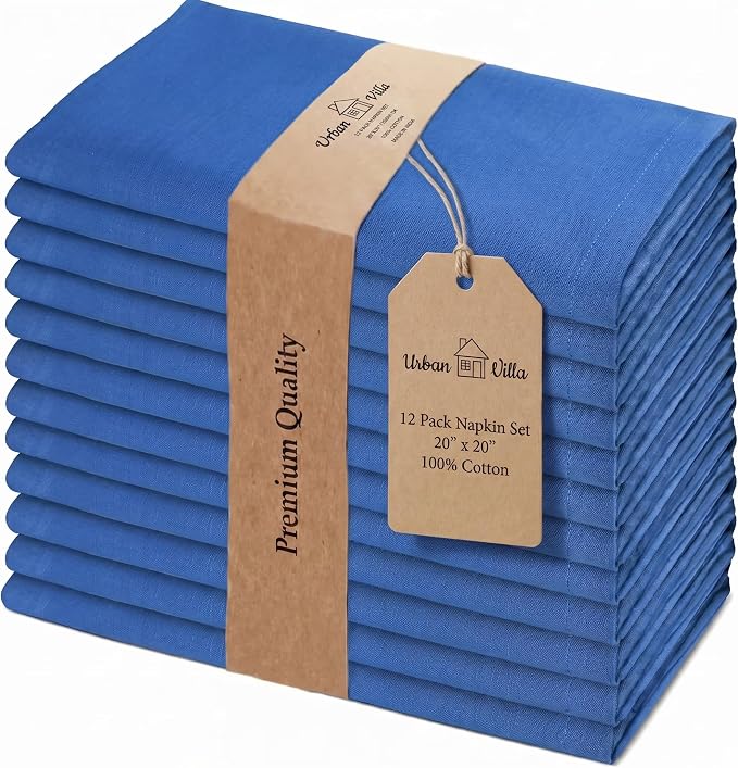 Urban Villa Cloth Napkins Cotton 20x20 (Set of 12) Royal Blue by CottonTrends