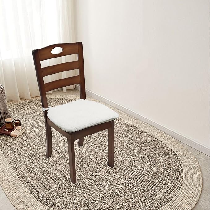Plush Chair Cushion, Oval Chair Cushion Pad,Ultra Soft Nonslip Seat Pad,Comfortable Chair Cushion Cover,2PCS Memory Foam Chair Seat Cushion for Home Office Kitchen Dining Chairs White - Image 7
